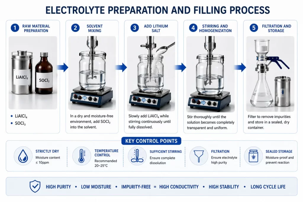 ELECTROLYTE PREPARATION AND FILLING PROCESS