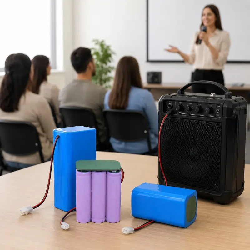 Custom-size battery pack for portable voice amplifiers and wireless speakers