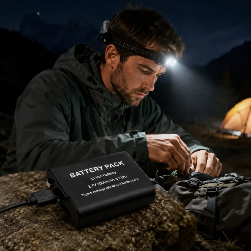 Compact 3x AAA-size 1000mAh lithium-ion battery with USB-C charging for LED headlights