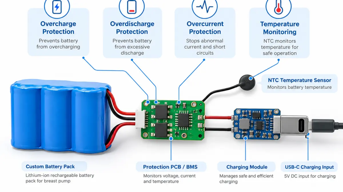 Breast pump battery protection and charging circuit design