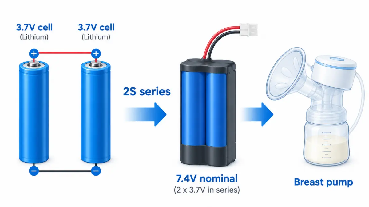 2S lithium battery configuration for breast pump applications